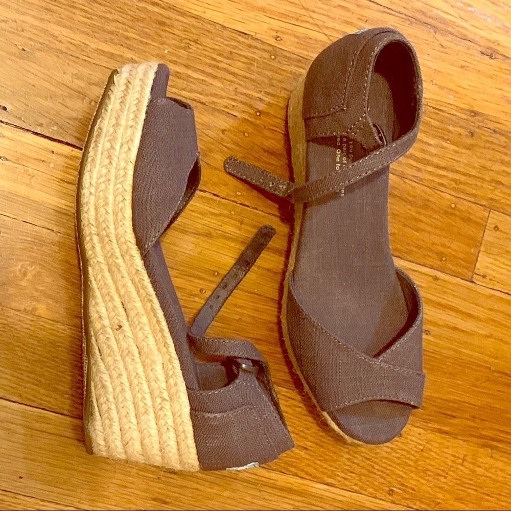 Toms linen woven midsole platform wedge